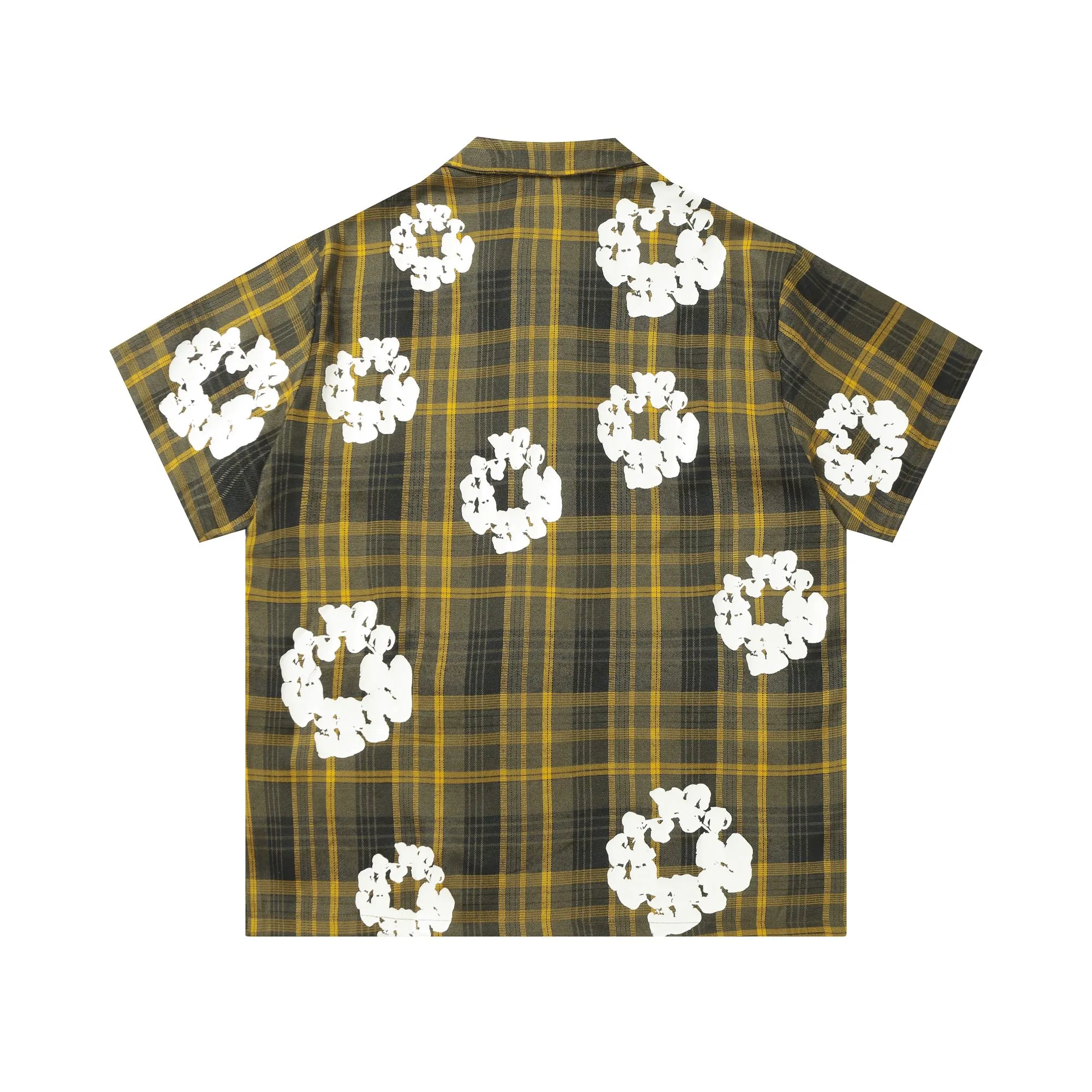 P116 388 DENIM TEARS Kapok European and American trendy brand high-quality plaid short-sleeved shirt set Color Red Gray Yellow Size S-XL